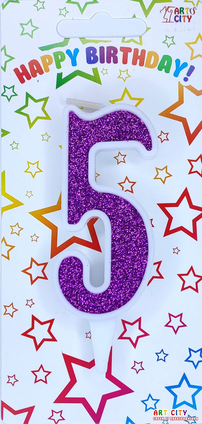 Свічка біла фіолетовий блиск 5