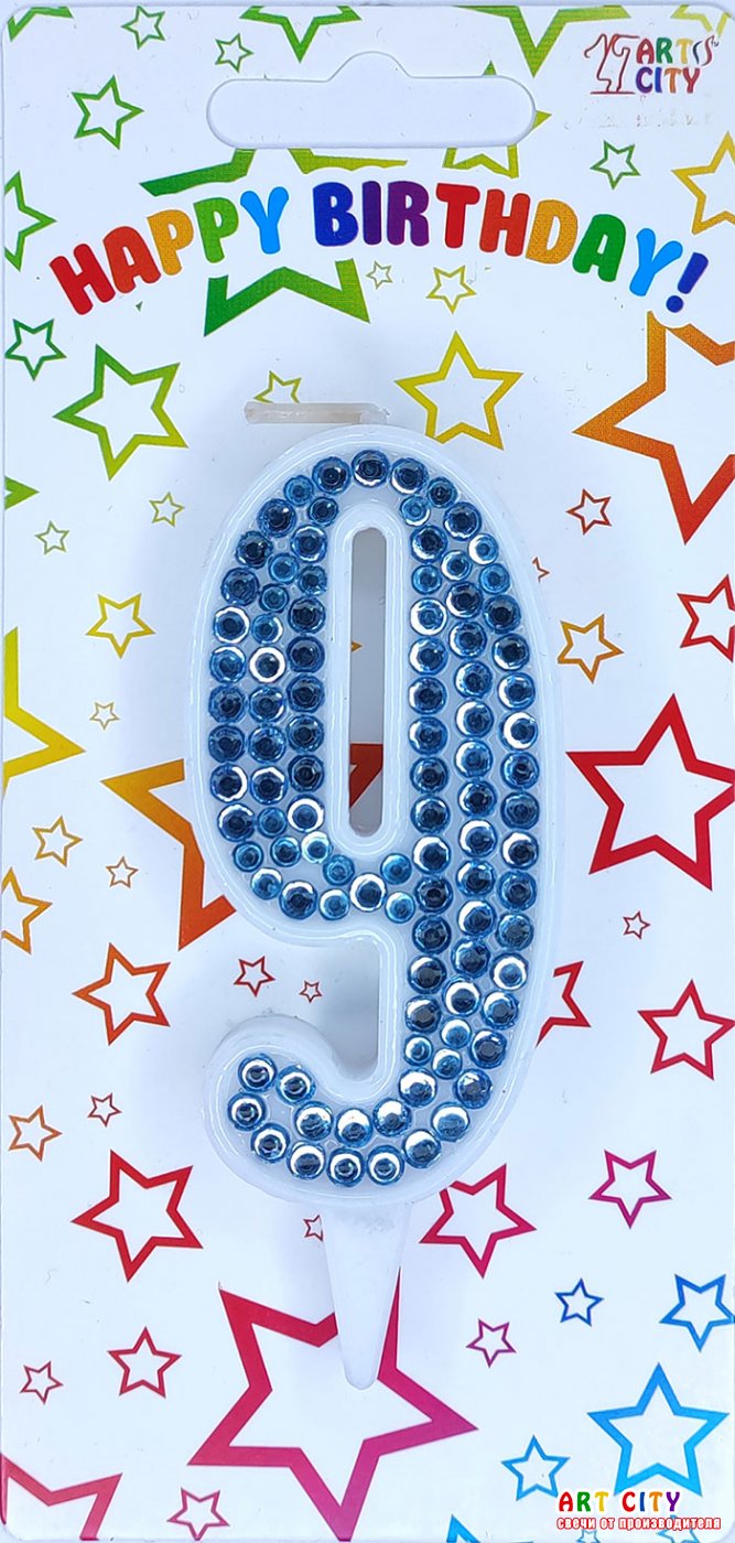 Свічка блакитні стрази 9