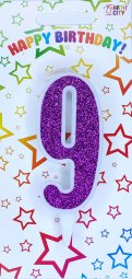Свічка біла фіолетовий блиск 9