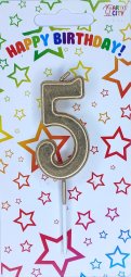 Свічка хром золото "5"