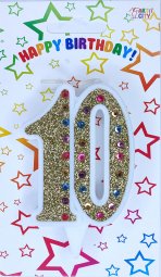 Свічка ювілейна золото+стрази 10