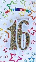 Свічка ювілейна золото+стрази 16