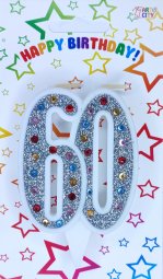Свічка ювілейна срібло+стрази 60