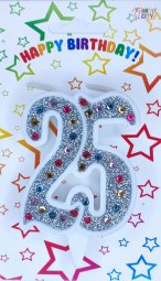 Свічка ювілейна срібло+стрази 25